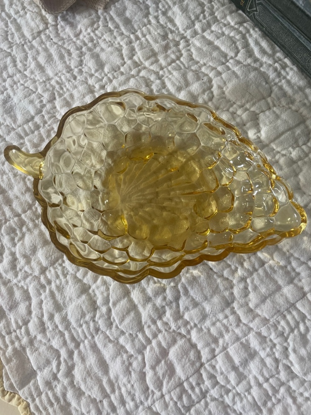 Amber Glass Dish - vintage anchor hocking grapes cluster